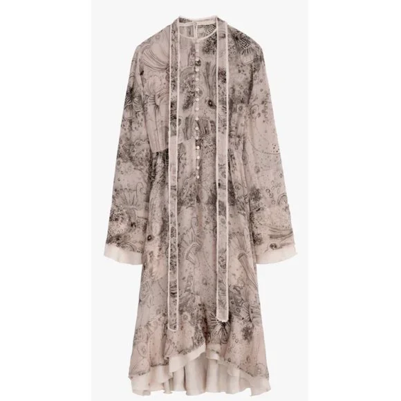 ZARA NEW PRINTED DRESS LIMITED EDITION TIE BEIGE BLUSH 2317/761 XS,S ZARA NEW PRINTED DRESS LIMITED EDITION TIE BEIGE BLUSH 2317/761 XS,S